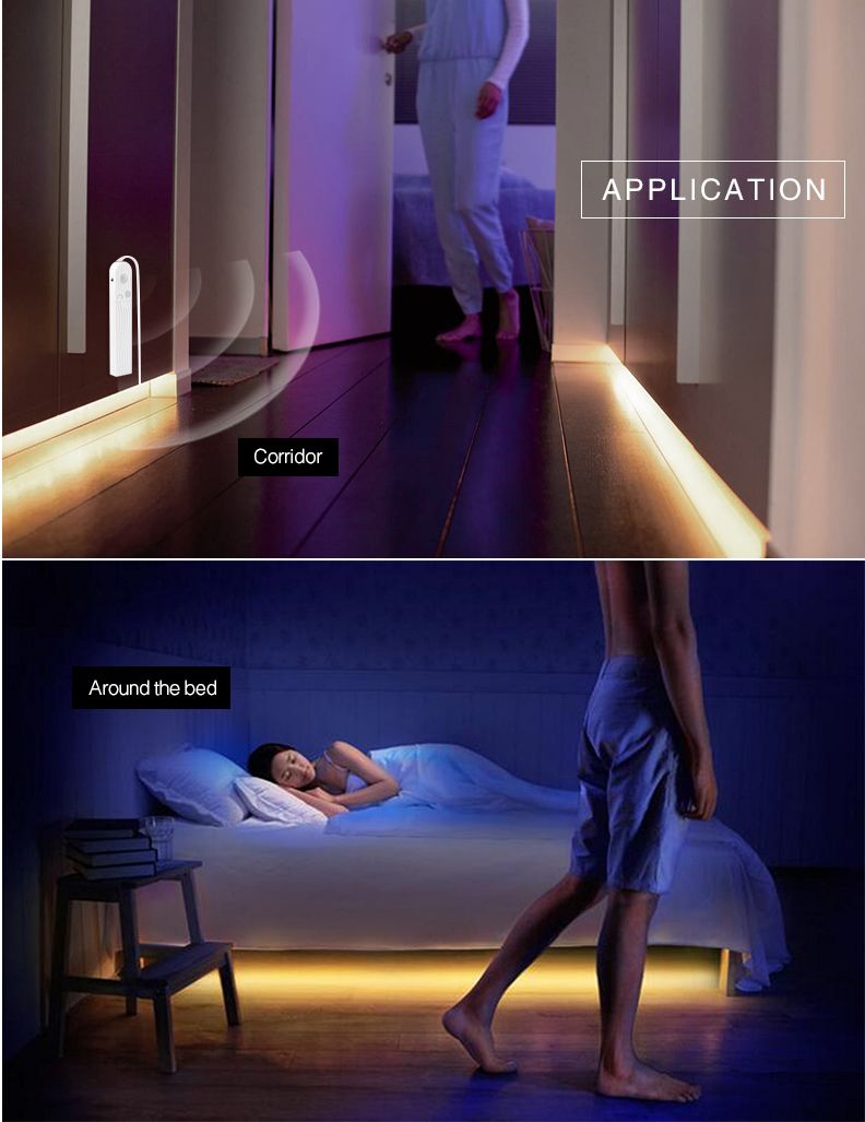 Ταινία LED με Ανιχνευτή Κίνησης 1.2m Μπλε - Λειτουργεί με Μπαταρίες - Blue Led Digital Bed Lighting